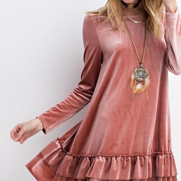 easel Dresses & Skirts - Ruffle Bottom Velvet Pink Dress Long Sleeve easel Dresses & Skirts - Ruffle Bottom Velvet Pink Dress Long Sleeve